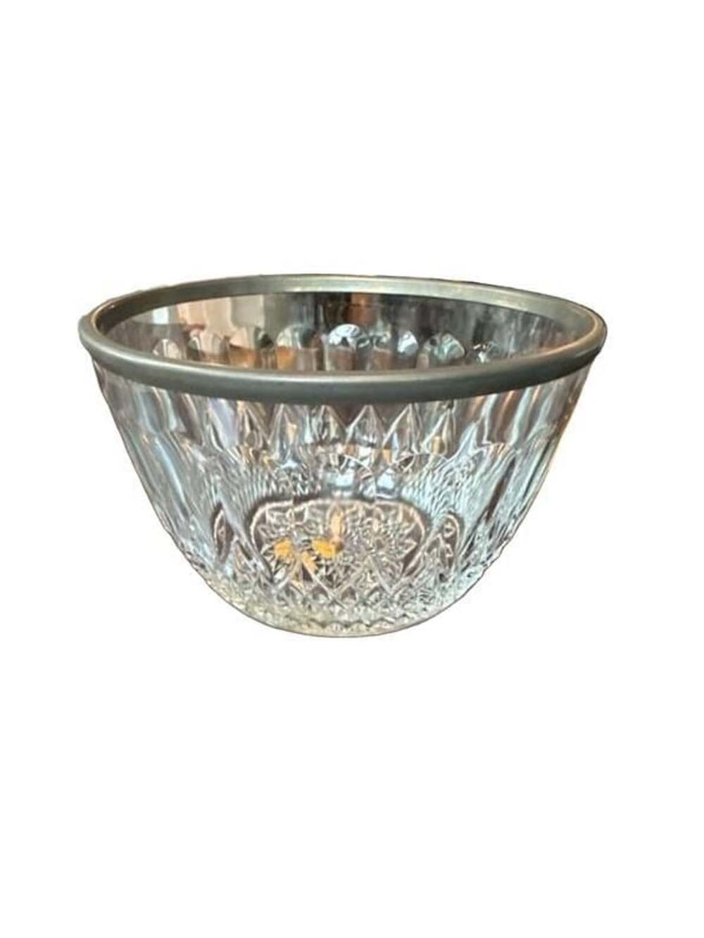 Vintage Cut Crystal Glass Serving Bowl with Silver Plated Rim Made in England